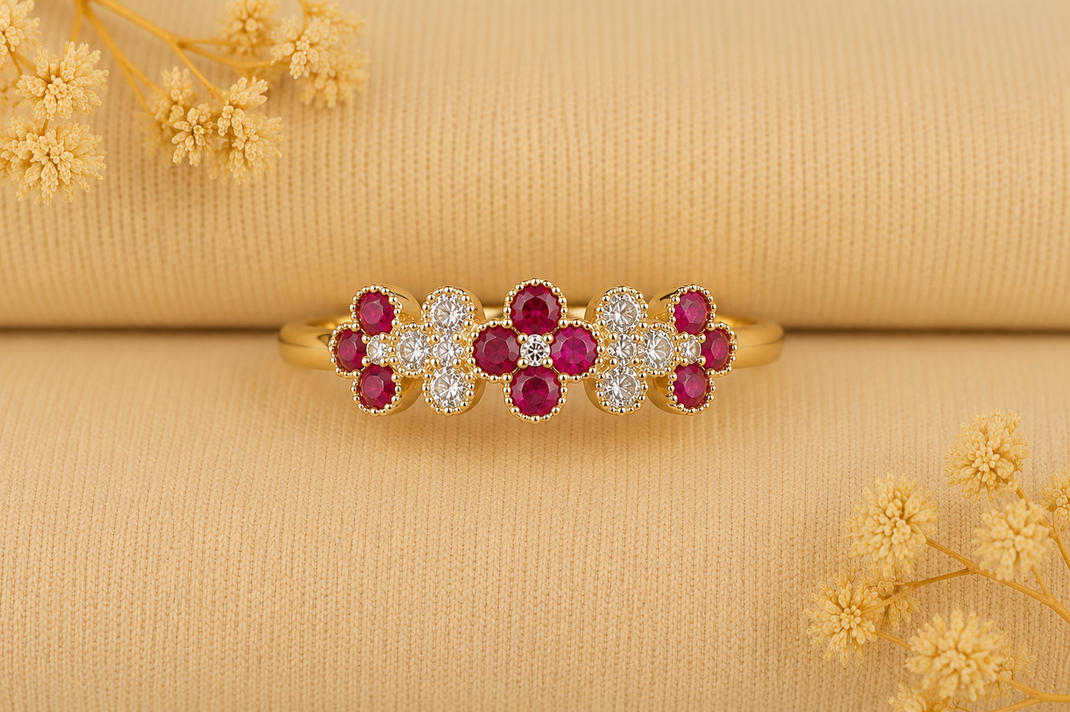 Ruby & Diamond Clover Ring - 1